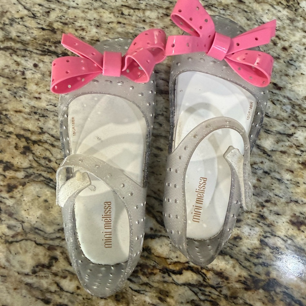 Mini Melissa Gray Jelly Mary Janes with Pink Bows